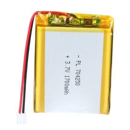 THOR 704250 3.7V 1700mAh lithium polymer battery with PCM protection, red and black lead wires, and 2-pin connector