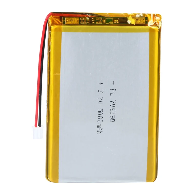 THOR 706090 3.7V 5000mAh lithium polymer battery with PCM protection, red and black lead wires, and 2-pin connector