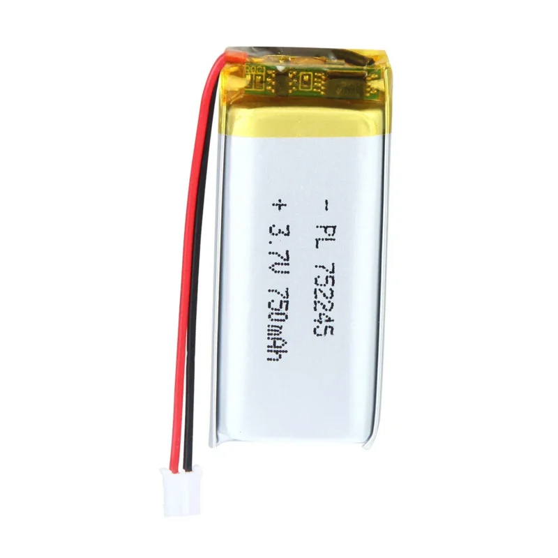 THOR 752245 3.7V 750mAh lithium polymer battery with PCM protection, red and black lead wires, and 2-pin connector