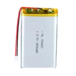 THOR 754067 3.7V 1600mAh lithium polymer battery with PCM protection, red and black lead wires, and 2-pin connector