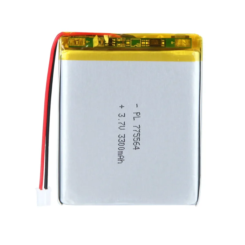 THOR 775564 3.7V 3300mAh lithium polymer battery with PCM protection, red and black lead wires, and 2-pin connector