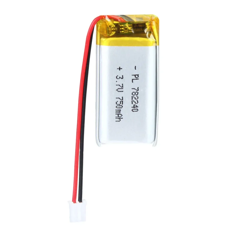 THOR 782240 3.7V 750mAh lithium polymer battery with PCM protection, red and black lead wires, and 2-pin connector