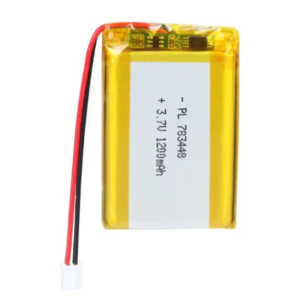 THOR 783448 3.7V 1200mAh lithium polymer battery with PCM protection, red and black lead wires, and 2-pin connector