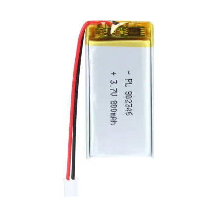 THOR 802346 3.7V 800mAh lithium polymer battery with PCM protection, red and black lead wires, and 2-pin connector