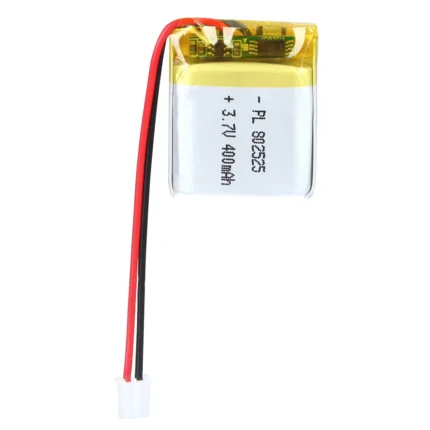 THOR 802525 3.7V 400mAh lithium polymer battery with PCM protection, red and black lead wires, and 2-pin connector