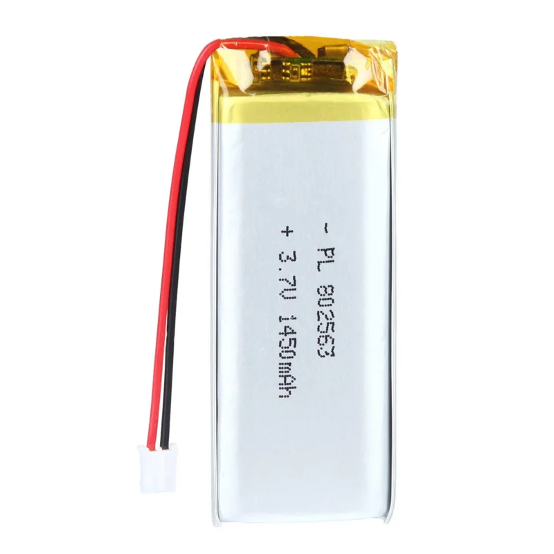 THOR 802563 3.7V 1450mAh lithium polymer battery with PCM protection, red and black lead wires, and 2-pin connector