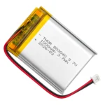 THOR 803040 3.7V 1000mAh lithium polymer battery with PCM protection, red and black lead wires, and 2-pin connector