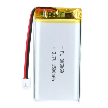 THOR 803060 3.7V 1500mAh lithium polymer battery with PCM protection, red and black lead wires, and 2-pin connector