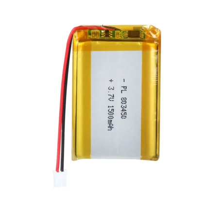 THOR 803450 3.7V 1500mAh lithium polymer battery with PCM protection, red and black lead wires, and 2-pin connector