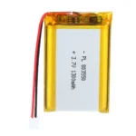 THOR 803550 3.7V 1300mAh lithium polymer battery with PCM protection, red and black lead wires, and 2-pin connector