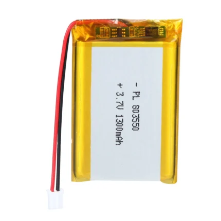 THOR 803550 3.7V 1300mAh lithium polymer battery with PCM protection, red and black lead wires, and 2-pin connector