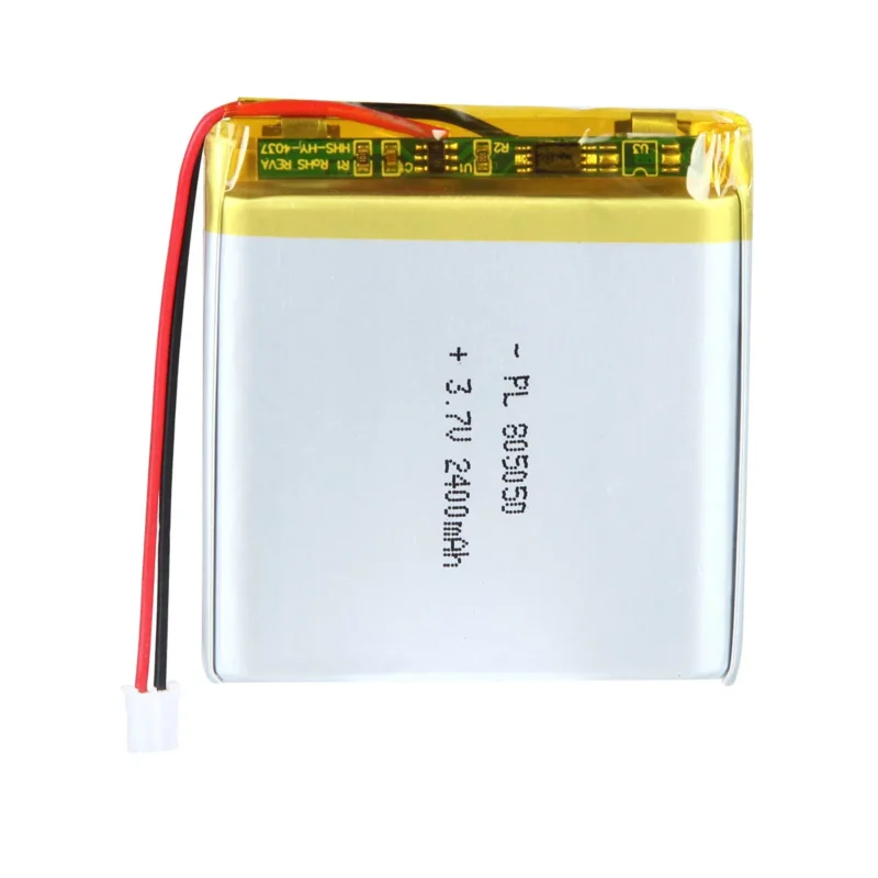 THOR 805050 3.7V 2400mAh lithium polymer battery with PCM protection, red and black lead wires, and 2-pin connector