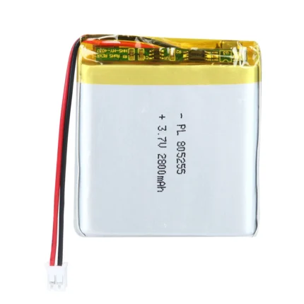 THOR 805255 3.7V 2800mAh lithium polymer battery with PCM protection, red and black lead wires, and 2-pin connector