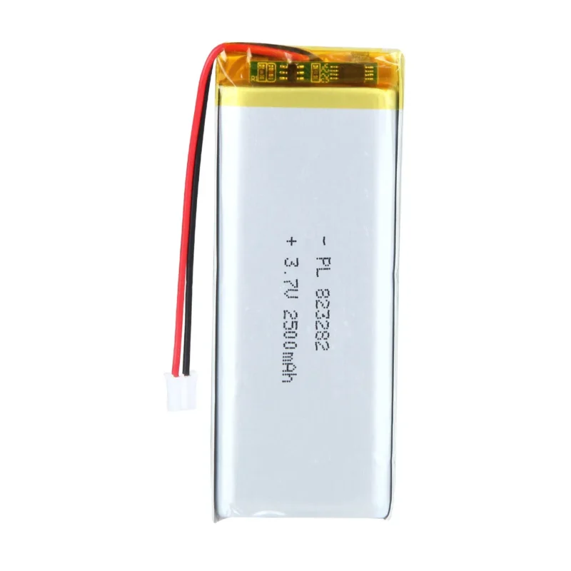 THOR 823282 3.7V 2500mAh lithium polymer battery with PCM protection, red and black lead wires, and 2-pin connector