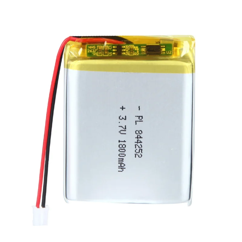 THOR 844252 3.7V 1800mAh lithium polymer battery with PCM protection, red and black lead wires, and 2-pin connector