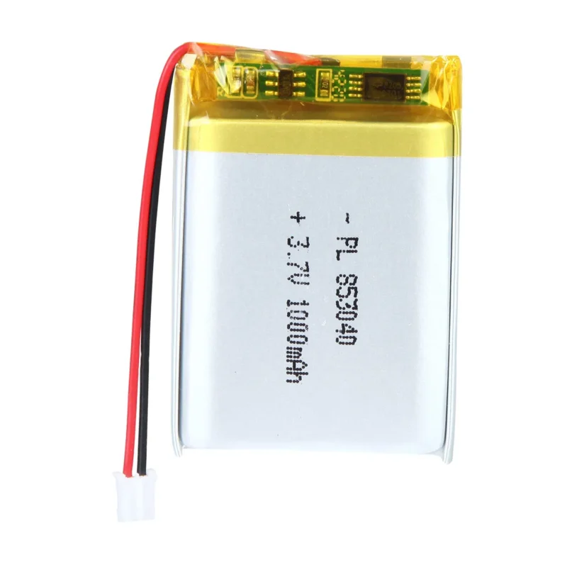 THOR 853040 3.7V 1000mAh lithium polymer battery with PCM protection, red and black lead wires, and 2-pin connector
