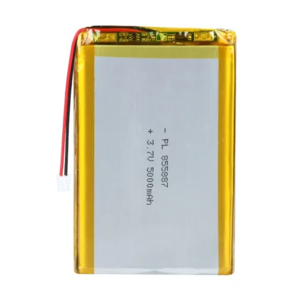 THOR 855887 3.7V 5000mAh lithium polymer battery with PCM protection, red and black lead wires, and 2-pin connector