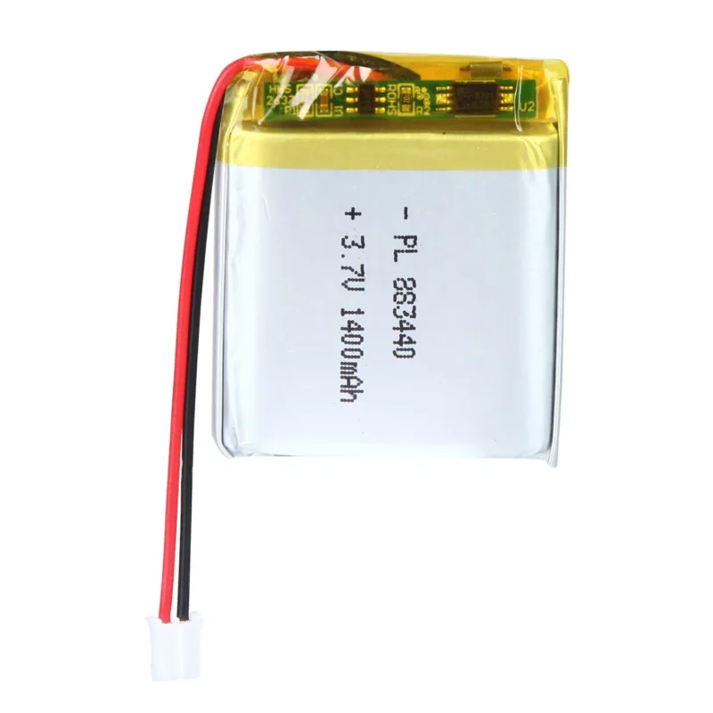 THOR 883440 3.7V 1400mAh lithium polymer battery with PCM protection, red and black lead wires, and 2-pin connector