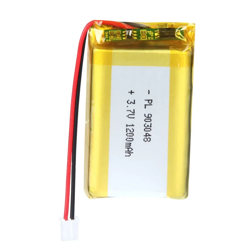 THOR 903048 3.7V 1200mAh lithium polymer battery with PCM protection, red and black lead wires, and 2-pin connector