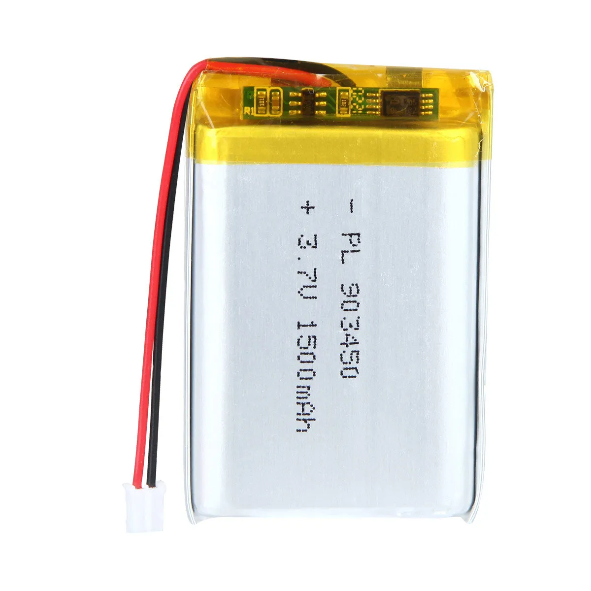 thor-903450-lithium-polymer-battery THOR 903450 3.7V 1500mAh lithium polymer battery with PCM protection, red and black lead wires, and 2-pin connector