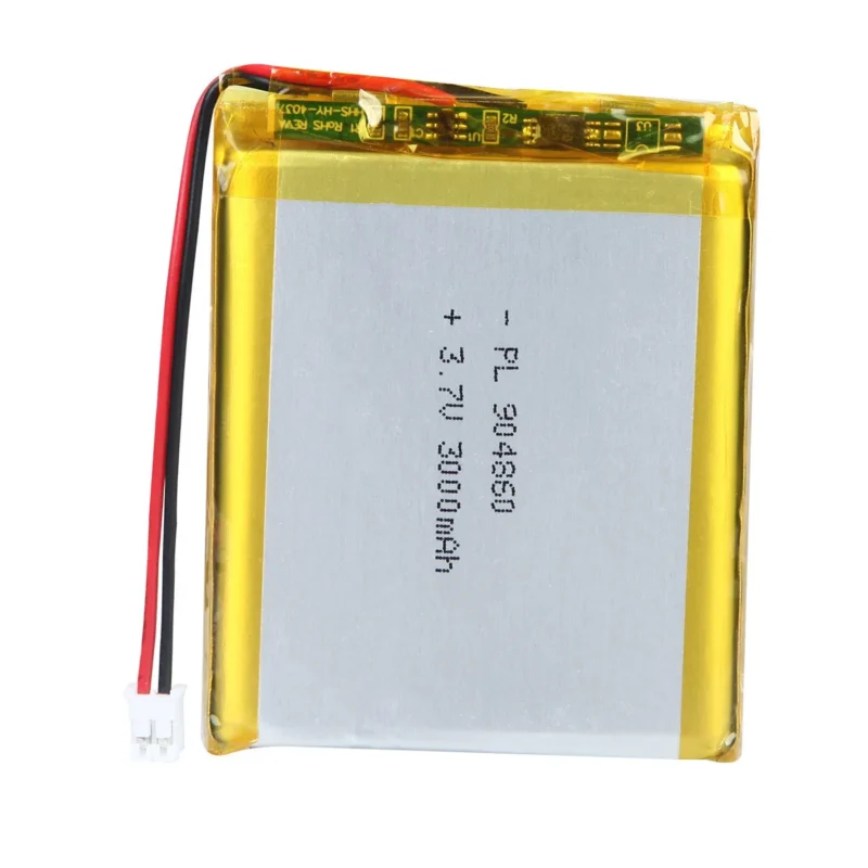 THOR 904860 3.7V 3000mAh lithium polymer battery with PCM protection, red and black lead wires, and 2-pin connector