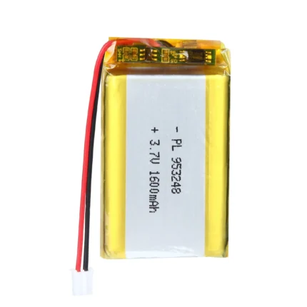 THOR 953248 3.7V 1600mAh lithium polymer battery with PCM protection, red and black lead wires, and 2-pin connector