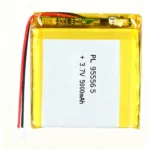 THOR 955565 3.7V 5000mAh lithium polymer battery with PCM protection, red and black lead wires, and 2-pin connector