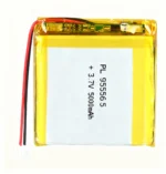 THOR 955565 3.7V 5000mAh lithium polymer battery with PCM protection, red and black lead wires, and 2-pin connector