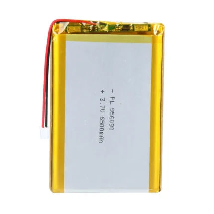 THOR 956090 3.7V 6500mAh lithium polymer battery with PCM protection, red and black lead wires, and 2-pin connector