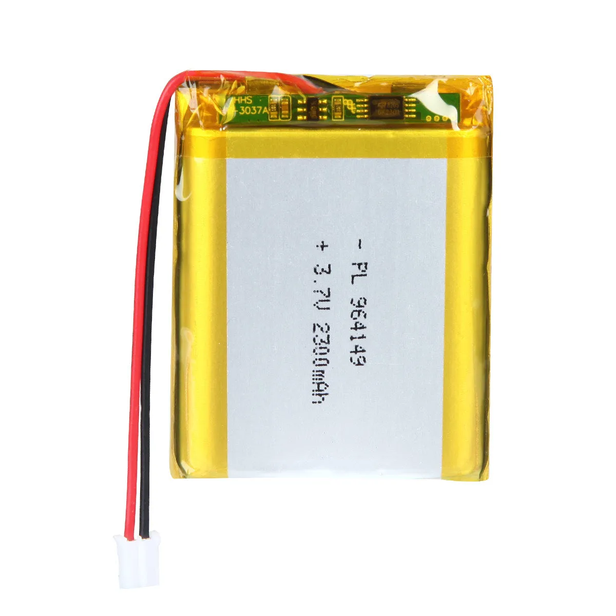 thor-964149-lithium-polymer-battery THOR 964149 3.7V 2300mAh lithium polymer battery with PCM protection, red and black lead wires, and 2-pin connector