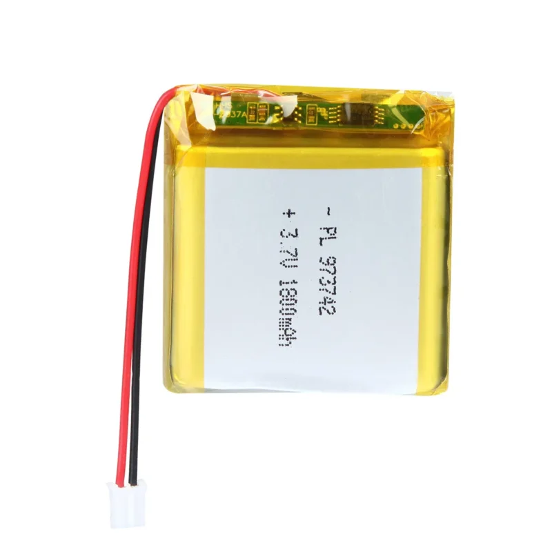 THOR 973742 3.7V 1800mAh lithium polymer battery with PCM protection, red and black lead wires, and 2-pin connector