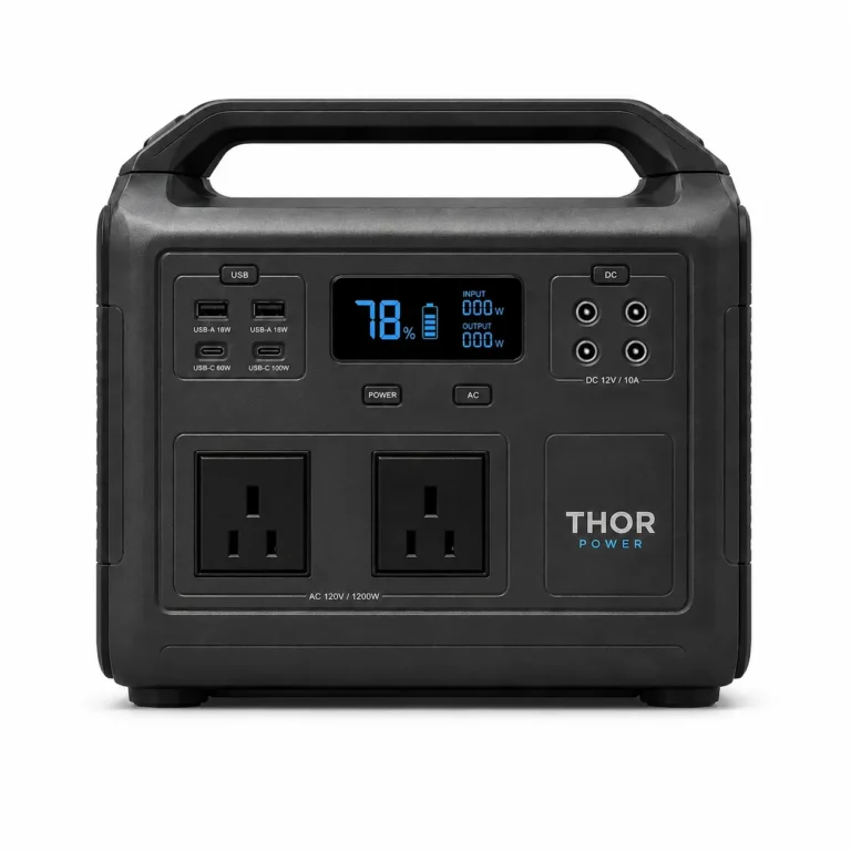 THOR 1024Wh 1200W portable LiFePO4 power station with AC and DC outputs
