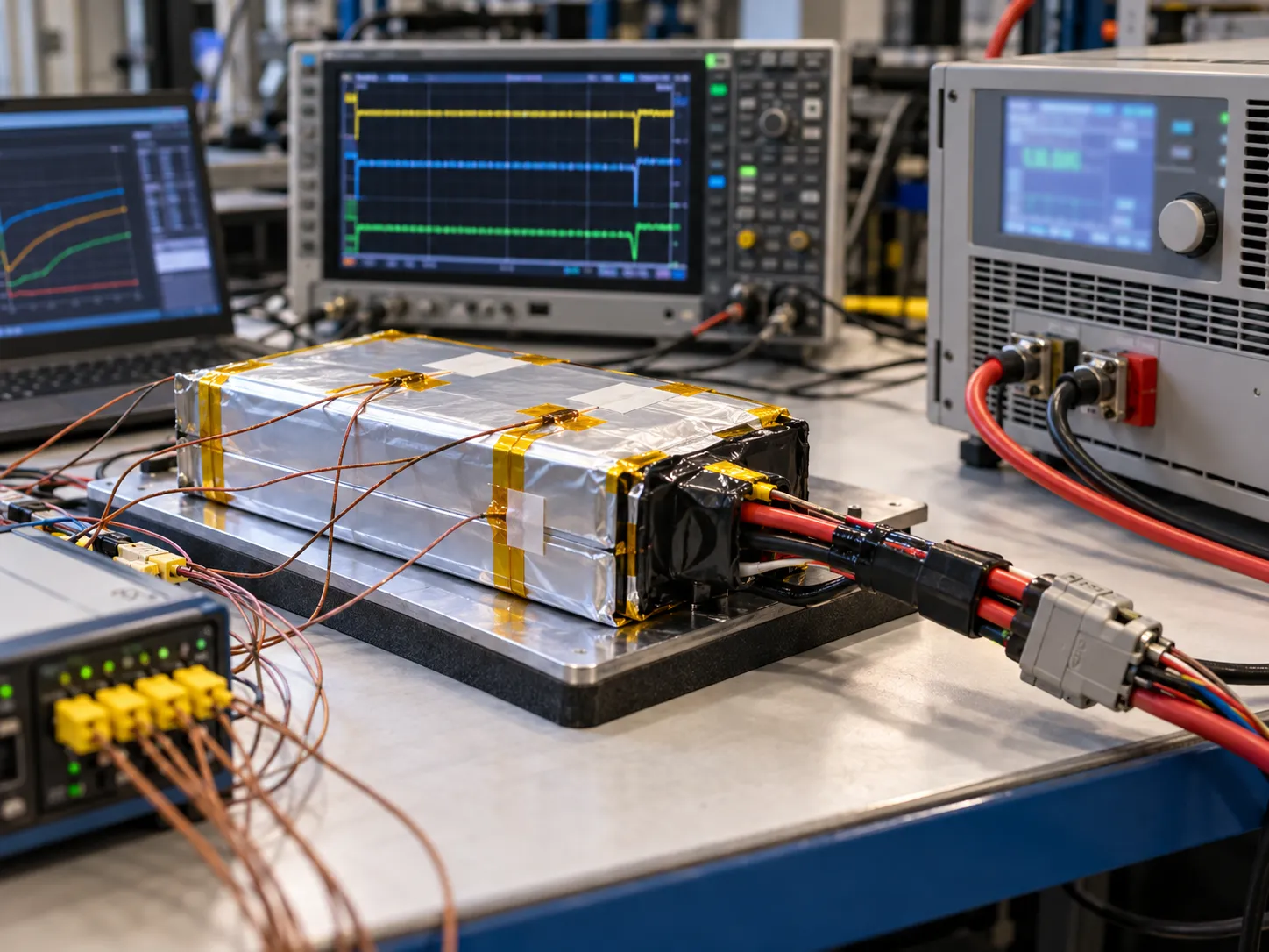 Production-intent high-discharge LiPo battery undergoing electrical validation