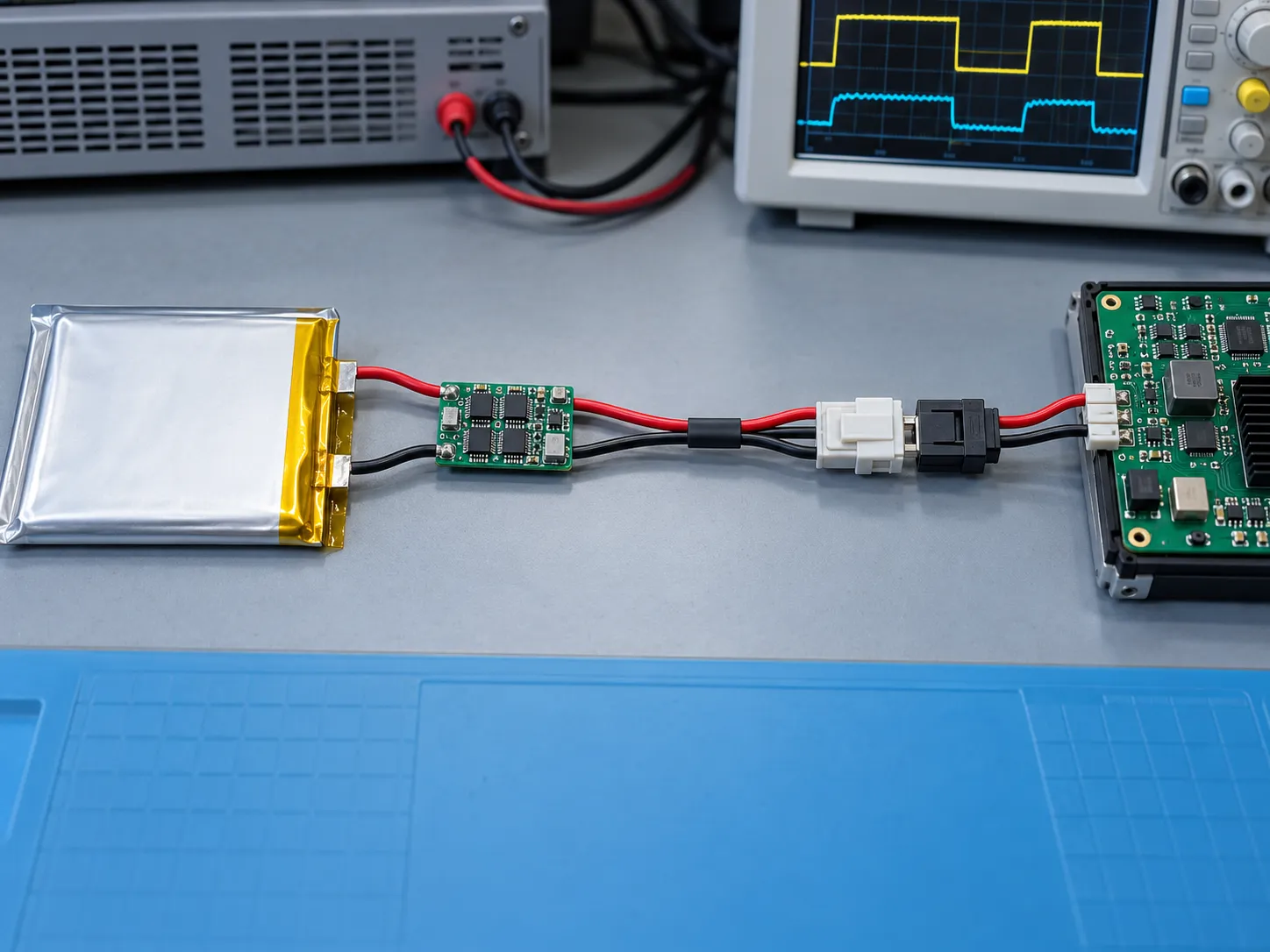 Cell, pack and PCB voltage-drop path during a LiPo current pulse