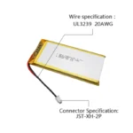 THOR 7555105 3.7V 5000mAh LiPo battery with UL1007 26AWG wires and PHR2.0-2P connector