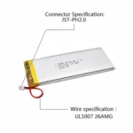 THOR 8040135 3.7V 5000mAh LiPo battery with UL1007 26AWG wires and PHR2.0-2P connector