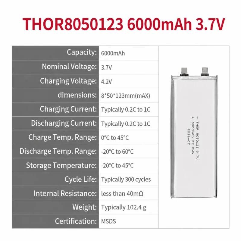 THOR 8050123 3.7V 6000mAh LiPo battery specifications datasheet