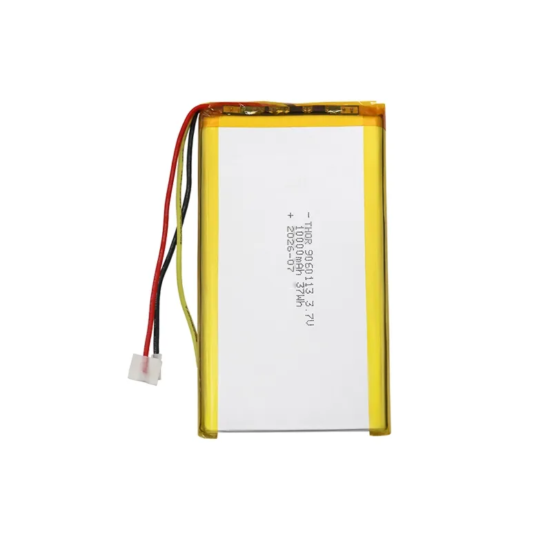 THOR 9060113 3.7V 10000mAh lithium polymer battery with PCM protection, red and black lead wires, and 2-pin connector