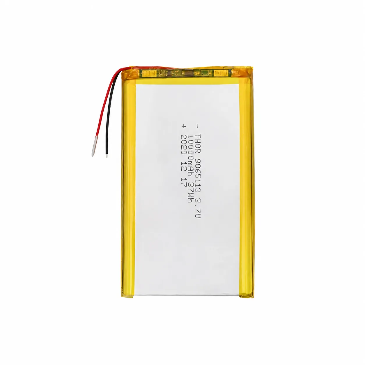 thor-9065113-lithium-polymer-battery THOR 9065113 3.7V 10000mAh lithium polymer battery with PCM protection, red and black lead wires, and 2-pin connector