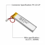 THOR 961766 3.7V 1200mAh LiPo battery with UL1007 26AWG wires and PHR2.0-2P connector