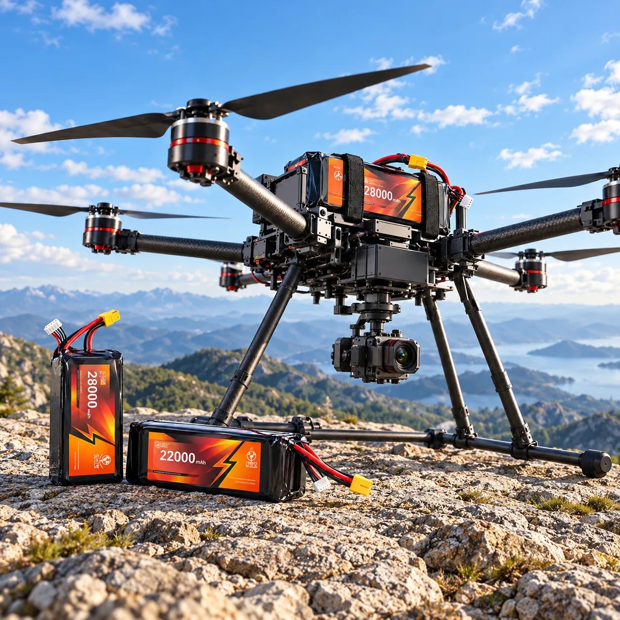 High-discharge LiPo battery powering a professional drone and UAV system
